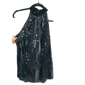 Black Bisou Bisou Sequins Glitter Club Halter Women's Velvet Y2K Top Sexy Small